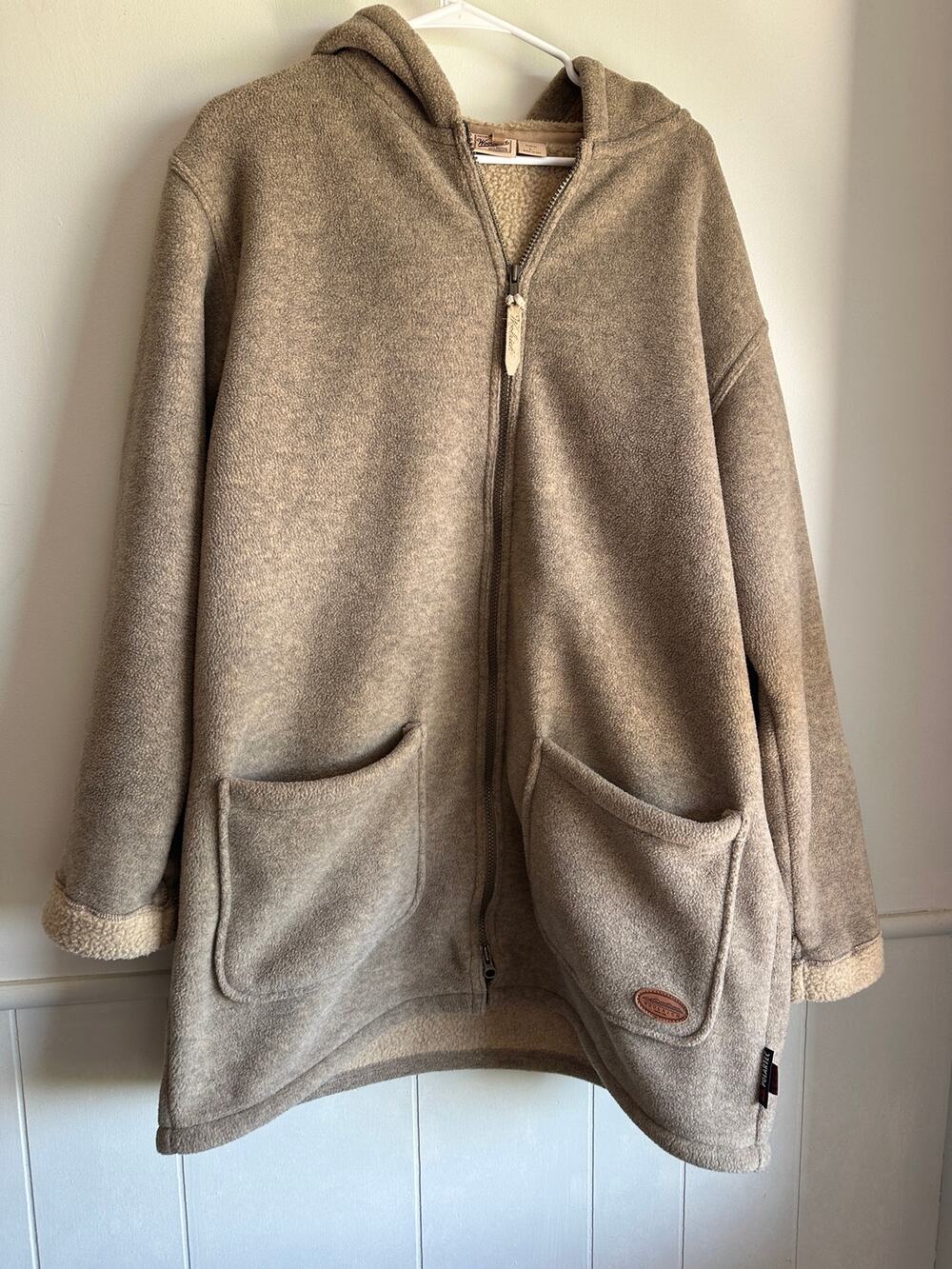 Vintage Woolrich Polartec Fleece Jacket Hoodie Womens L USA Made Oatmeal Gold